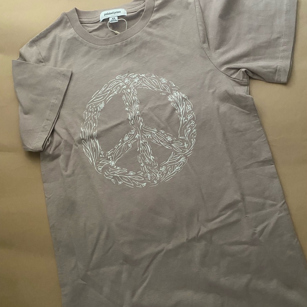Kids Short Sleeve Peace Sign Tee - Brown